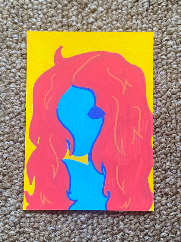 Blue Girl with Red Hair aceo art card