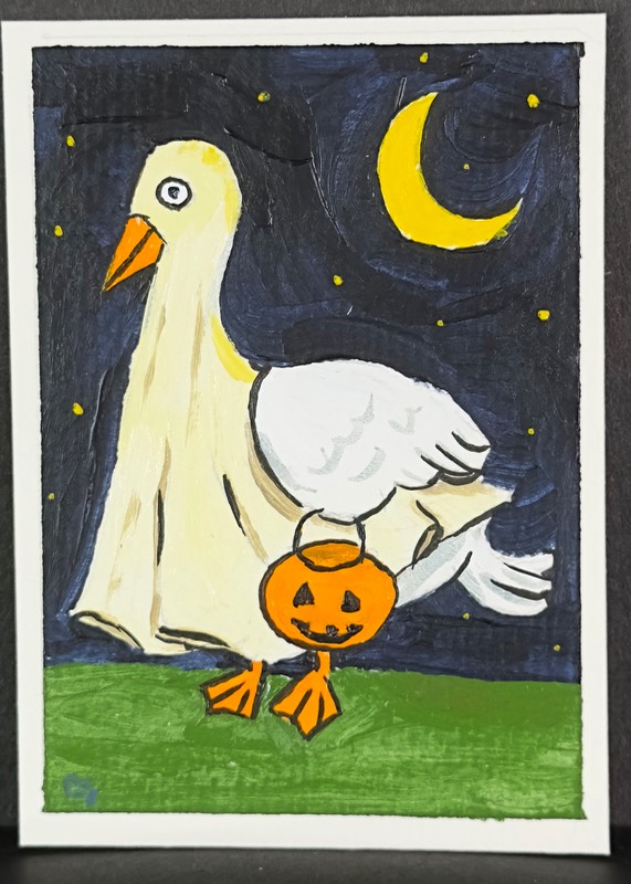 Ghostie Goose aceo art card
