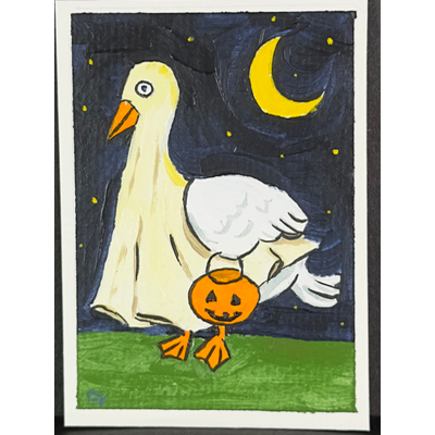 Ghostie Goose aceo art card thumbnail 1