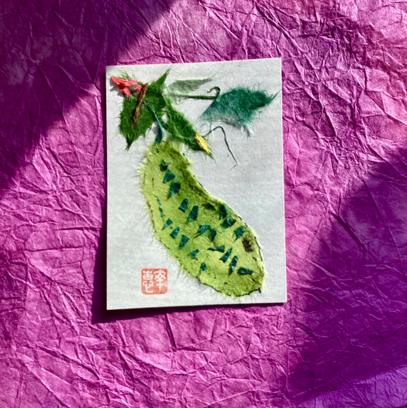 Japanese washi art - cucumber (kyuri) aceo art card