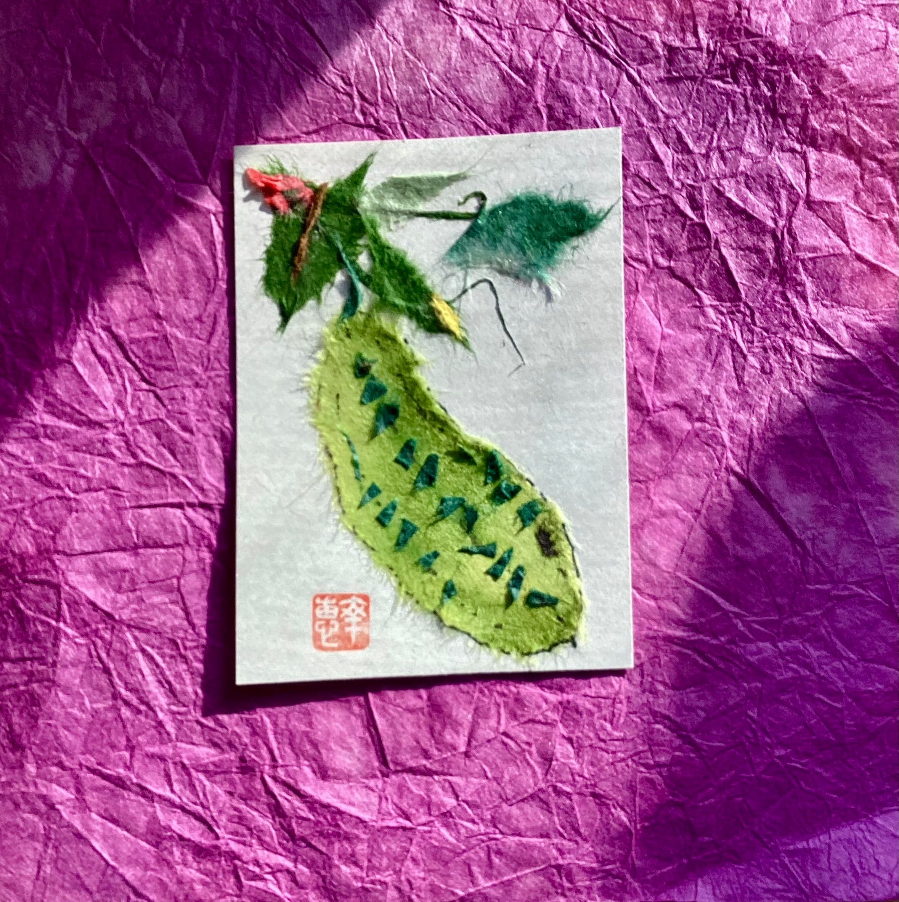 Japanese washi art - cucumber (kyuri) aceo art card