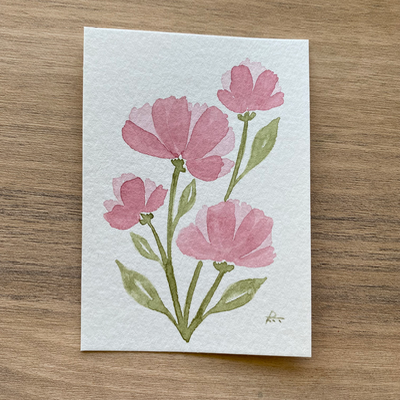 Pink Flowers aceo art card thumbnail 1
