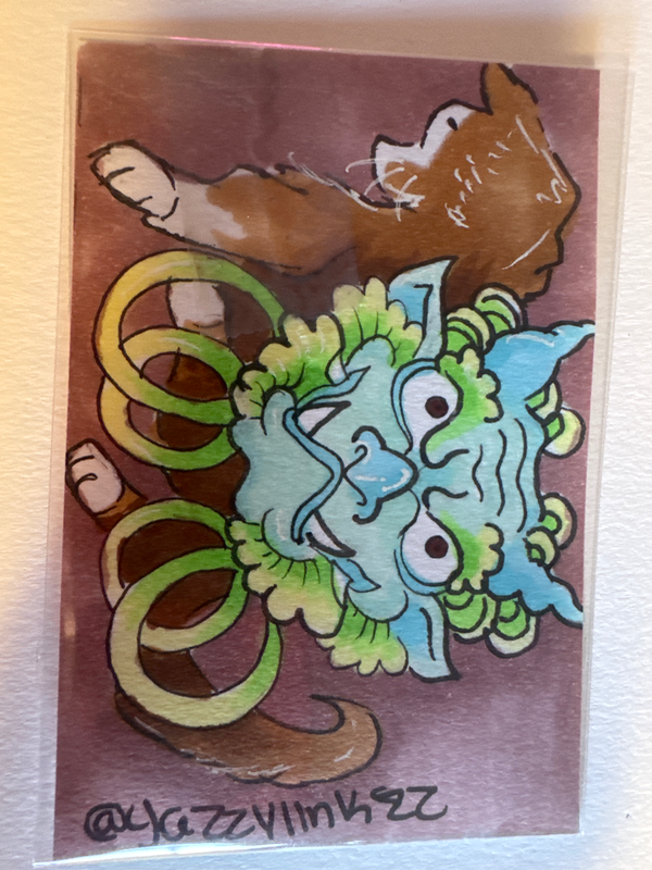 Blue Face Uni aceo art card