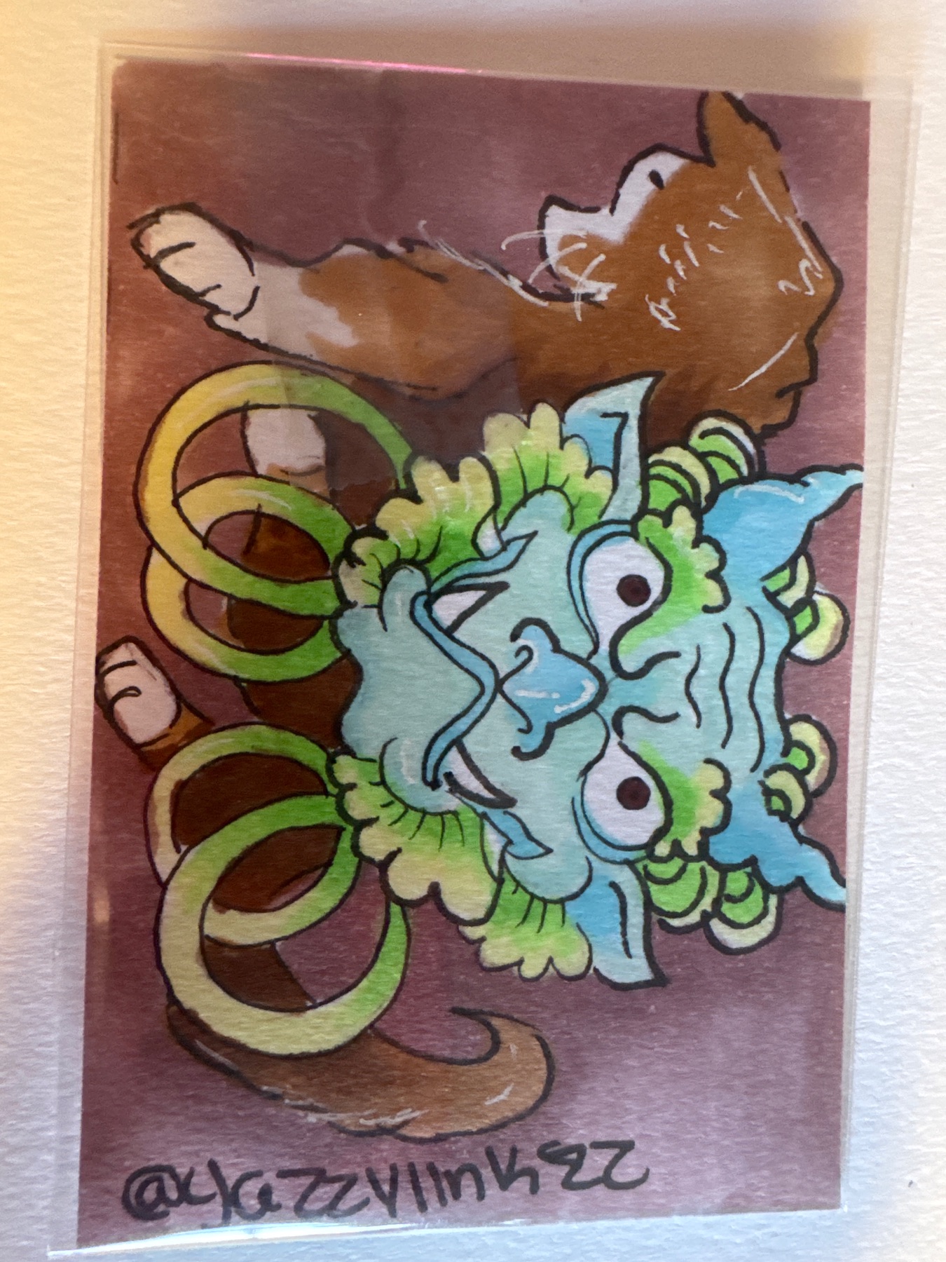 Blue Face Uni aceo art card