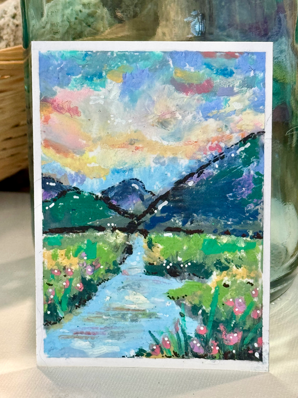 Sunlit Stream Landscape aceo art card