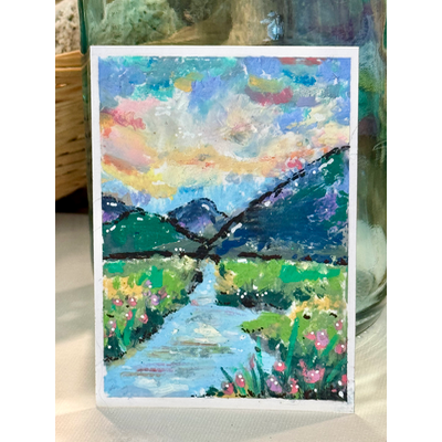 Sunlit Stream Landscape aceo art card thumbnail 1