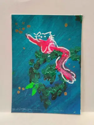 Color Cat- Red Reach aceo art card thumbnail 1