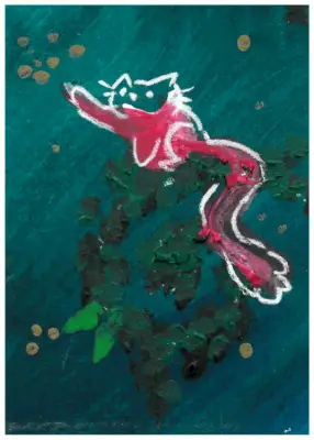 Color Cat- Red Reach aceo art card thumbnail 2