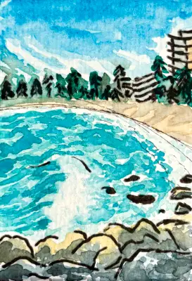 Catching Waves at Manly Beach - Sydney Australia aceo art card thumbnail 1