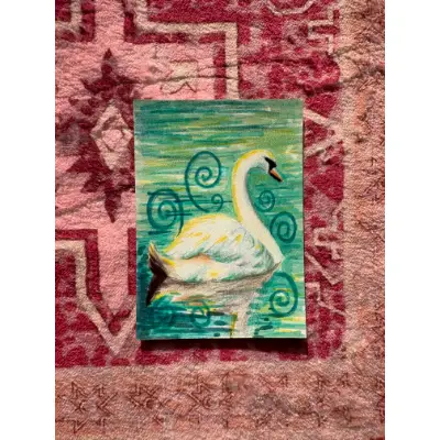 Whimsical Swan aceo art card thumbnail 2