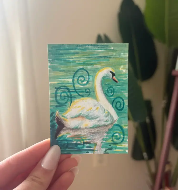 Whimsical Swan aceo art card
