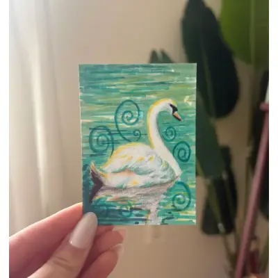 Whimsical Swan aceo art card thumbnail 1