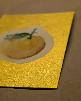 Hand Painted Lucky Mandarin on Calligraphy Paper - Gold Metallic Background aceo art card thumbnail 2