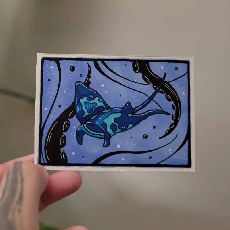 Deep Sea Manta Ray aceo art card