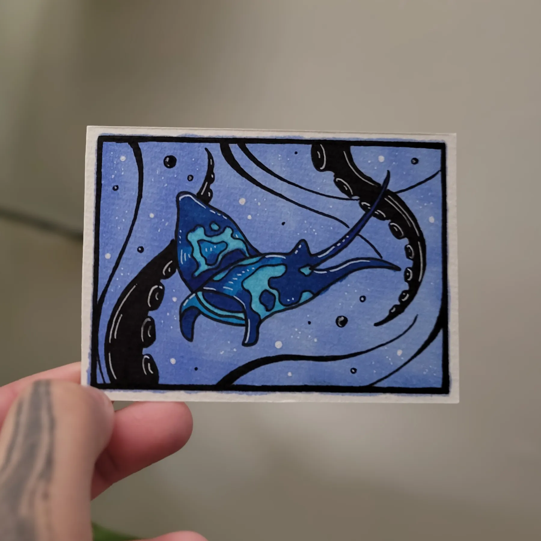 Deep Sea Manta Ray aceo art card