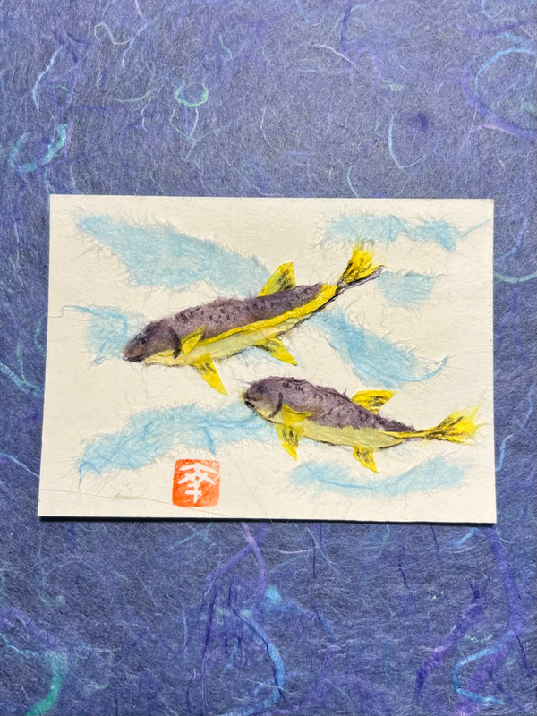 Japanese Washi art-In the Shallow water aceo art card