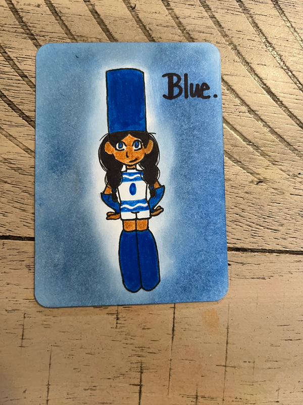 Blue Marker Girl aceo art card
