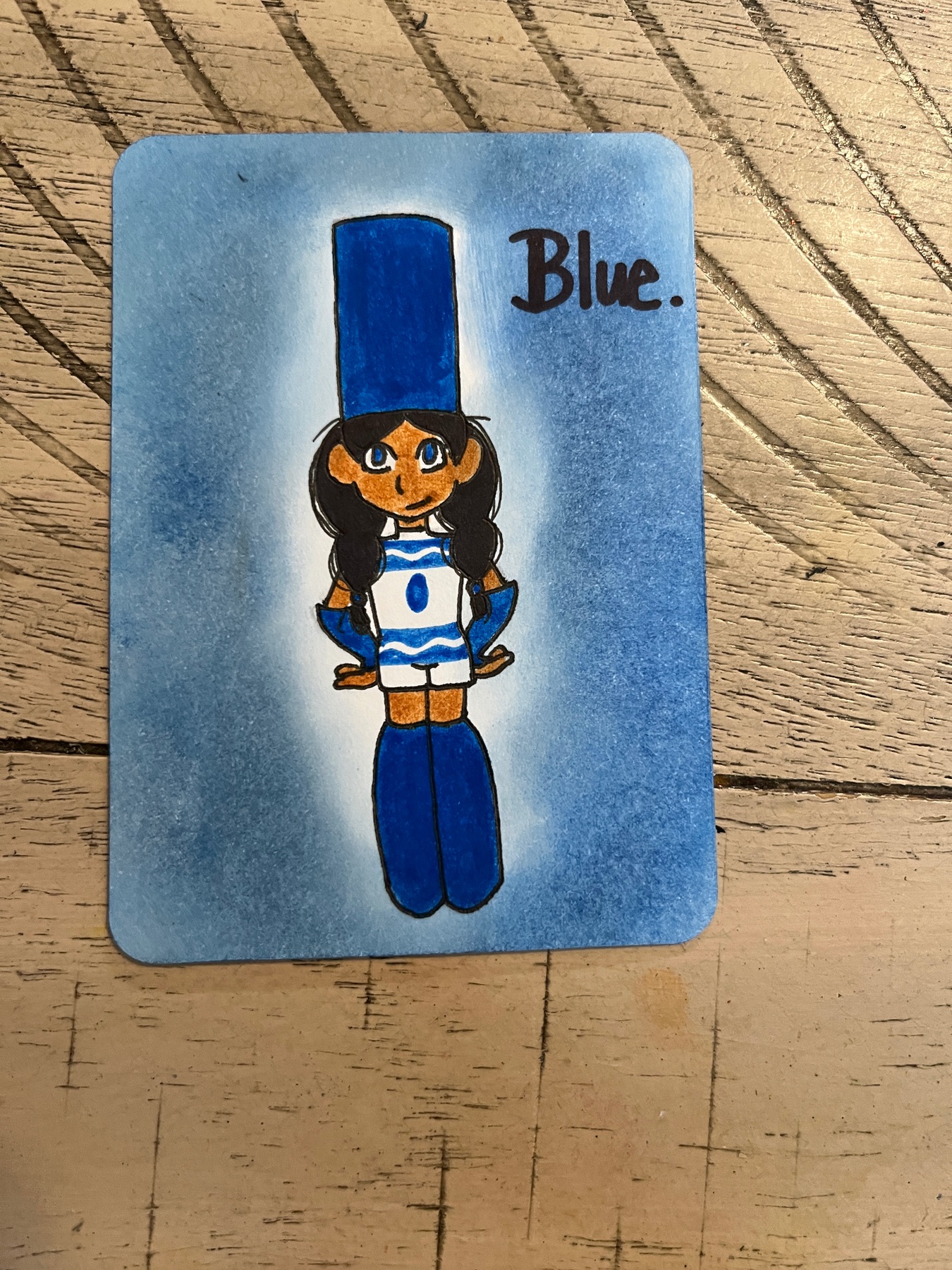 Blue Marker Girl aceo art card