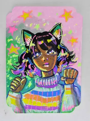 Rainbow Kitty aceo art card thumbnail 1