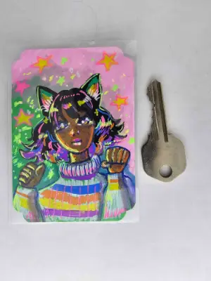 Rainbow Kitty aceo art card thumbnail 3