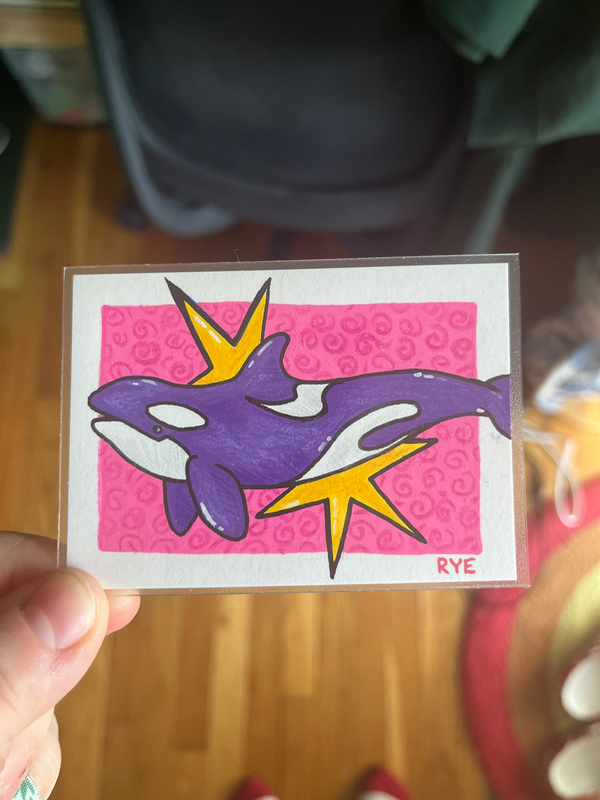 Purple Orca aceo art card