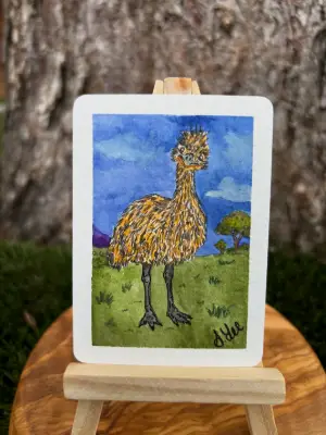 Emmanuel the Emu aceo art card thumbnail 2
