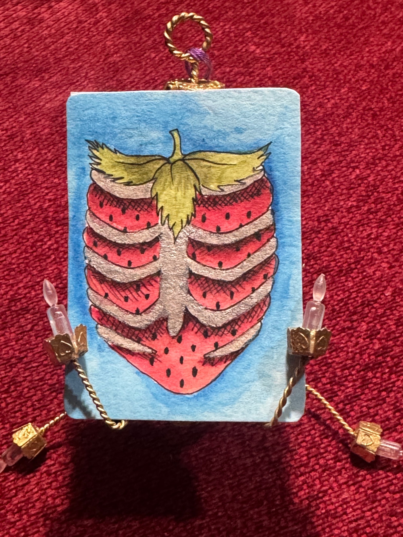 Strawberry Cage aceo art card