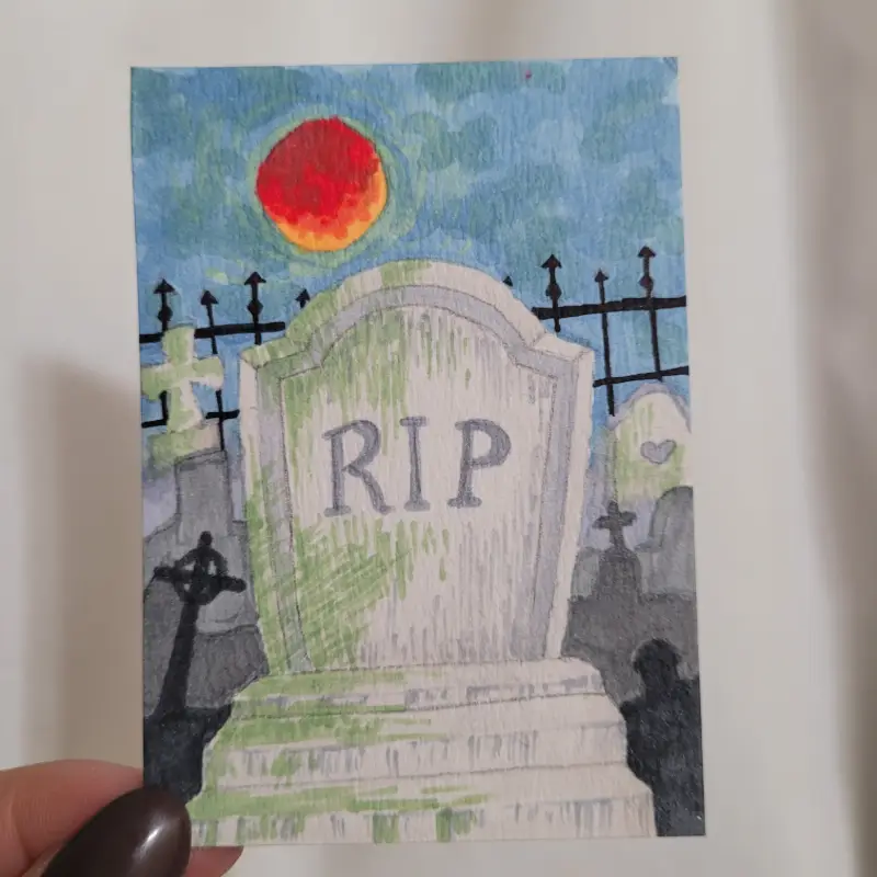 Blood Moon Cemetery aceo art card