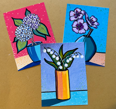 Lilly of the Valley in vase - modern painting by The Art Auditor aceo art card thumbnail 2