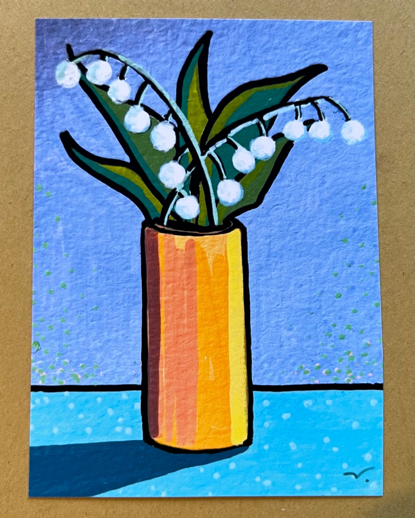 Lilly of the Valley in vase - modern painting by The Art Auditor aceo art card