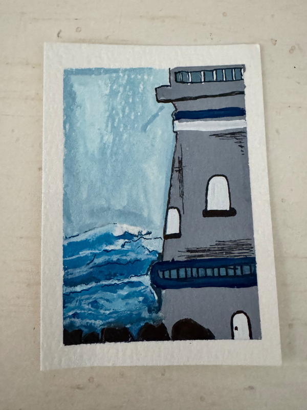 Rough Water Needing a Guiding Light aceo art card