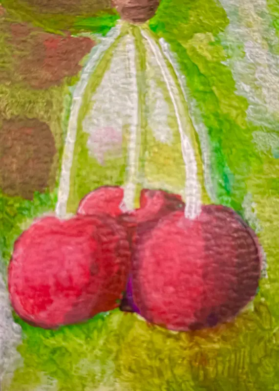 ACEO Original Painting Cherries (2.5 by 3.5) Art Cards aceo art card