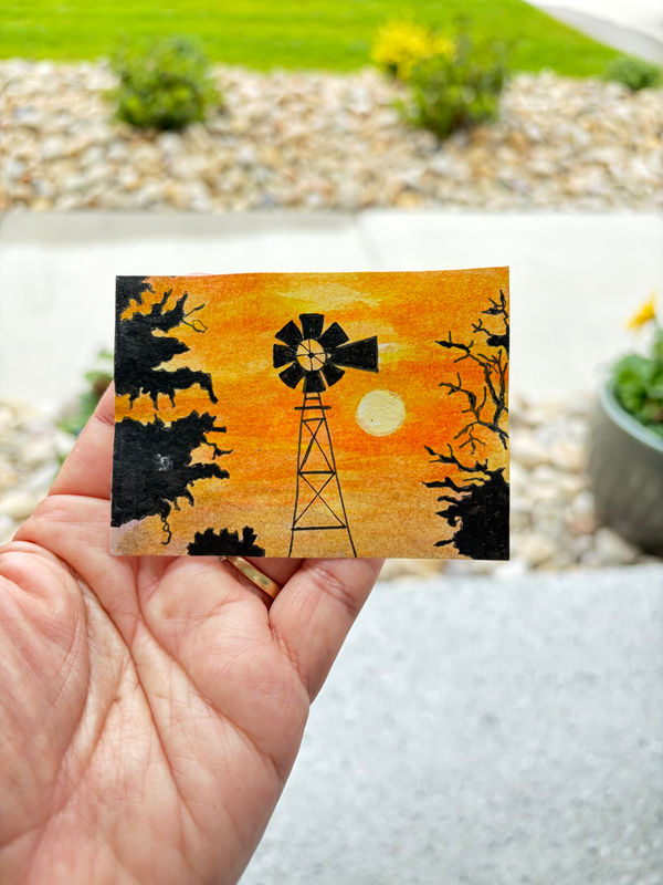 Windmill at Sunrise aceo art card