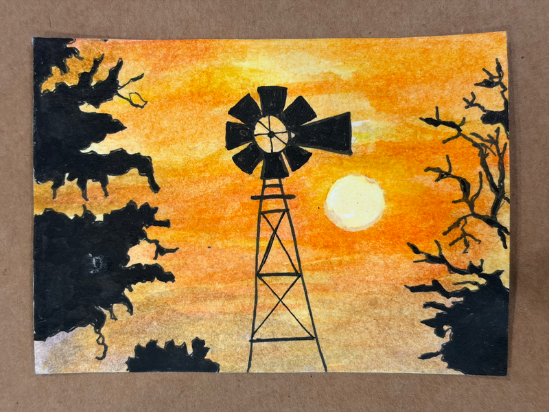 Windmill at Sunrise aceo art card