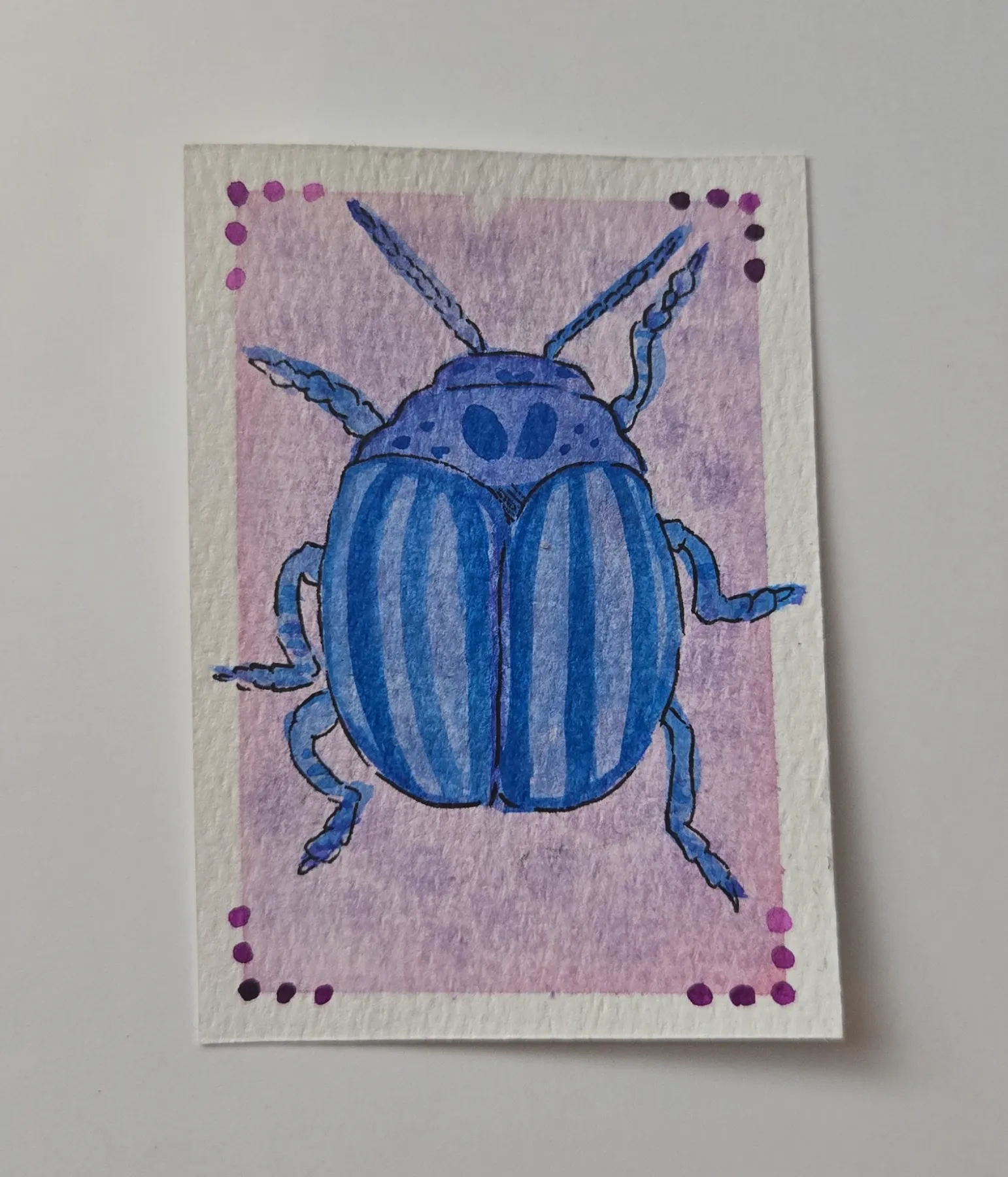 Cute Blue Beetle aceo art card