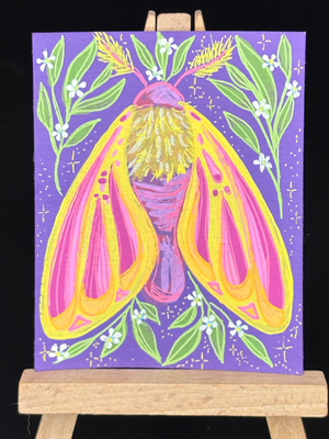 Pink Moth aceo art card thumbnail 1