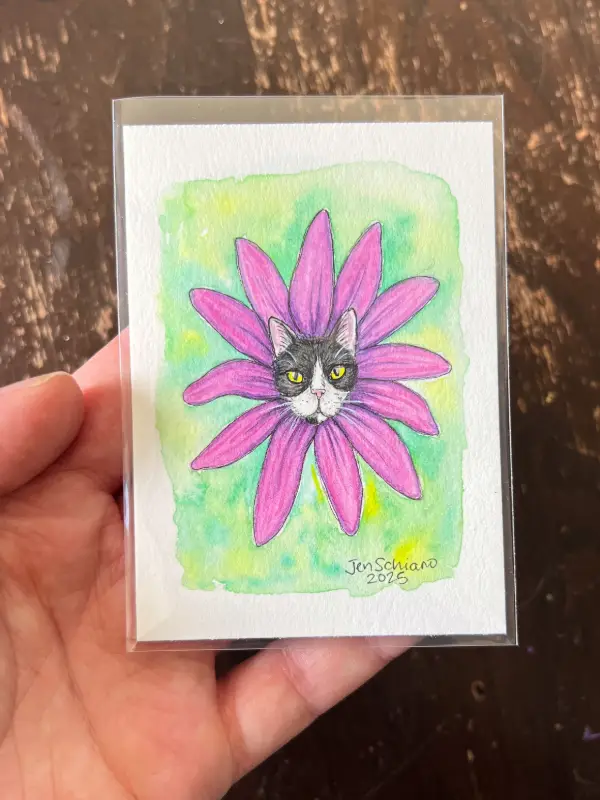 Flowerhead Cat #1 aceo art card