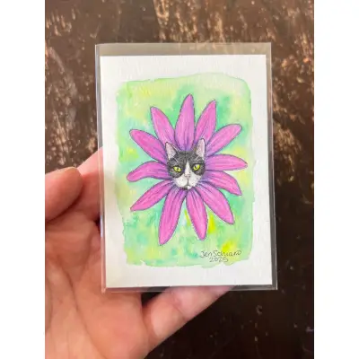 Flowerhead Cat #1 aceo art card thumbnail 1