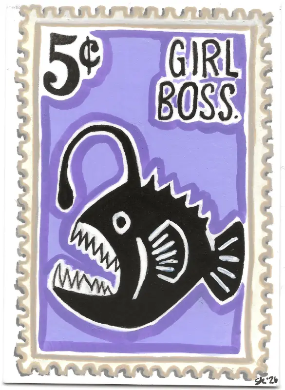 Anglerfish "Girl Boss" | GIRL POWER Stamp Collection | Art with Sara Rose aceo art card
