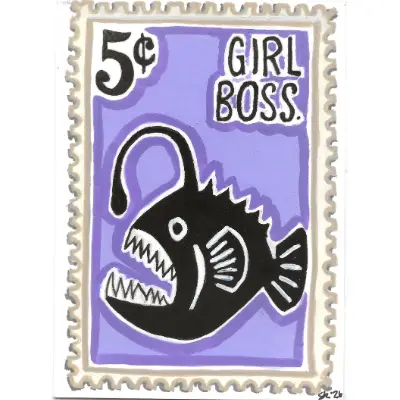 Anglerfish "Girl Boss" | GIRL POWER Stamp Collection | Art with Sara Rose aceo art card thumbnail 1