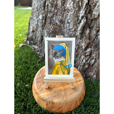 Cat with Pearl Earring aceo art card thumbnail 1