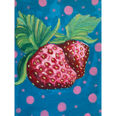 Strawberries Fruit Still Life aceo art card thumbnail 1