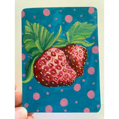 Strawberries Fruit Still Life aceo art card thumbnail 2