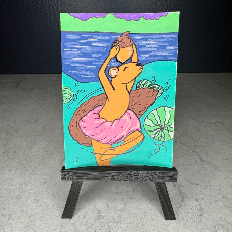 Squirrel Doing A Twirl aceo art card