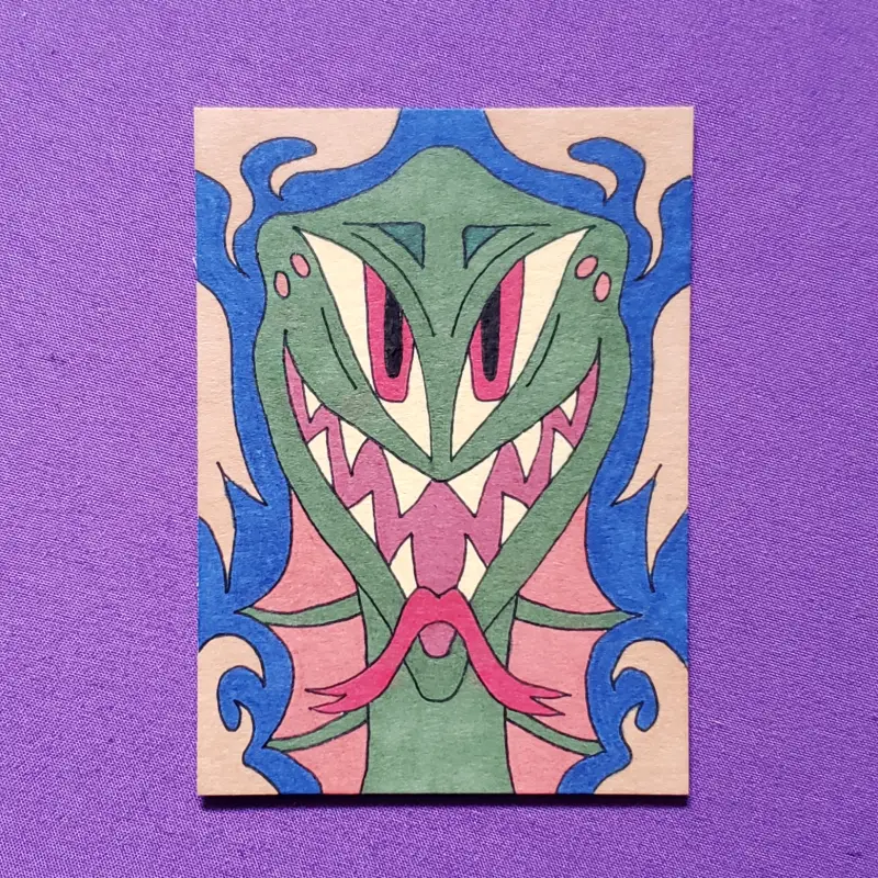Original Fantasy Reptile Creature Marker Illustration OOAK aceo art card