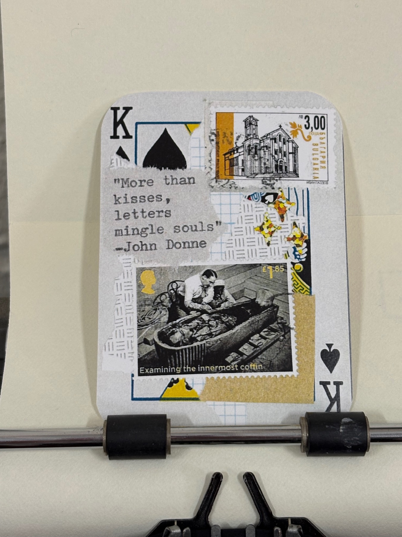 Coffin stamp mail collage print by Mazerzine aceo art card
