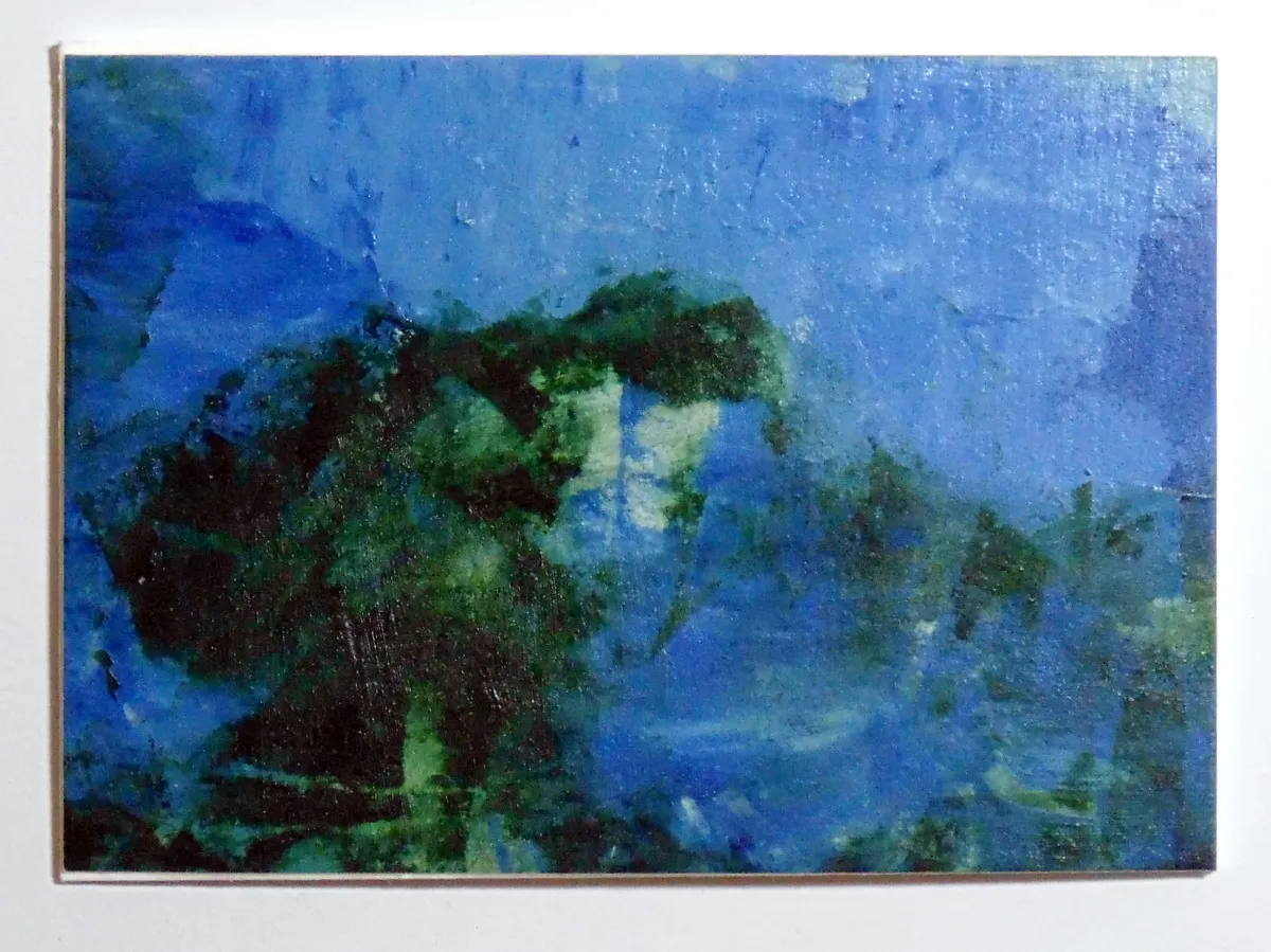 Landscape in Prussian Blue original art acrylic painting ACEO aceo art card