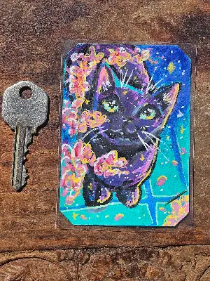 Emerald Eyes aceo art card thumbnail 2