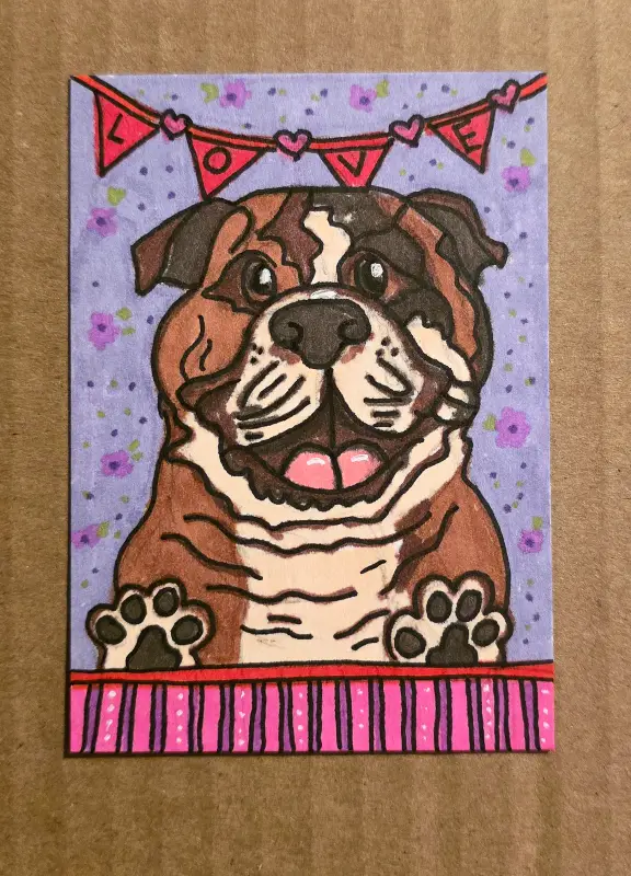 Sweetheart Bulldog ACEO Original Acrylic Painting by Melissa Lehmann aceo art card