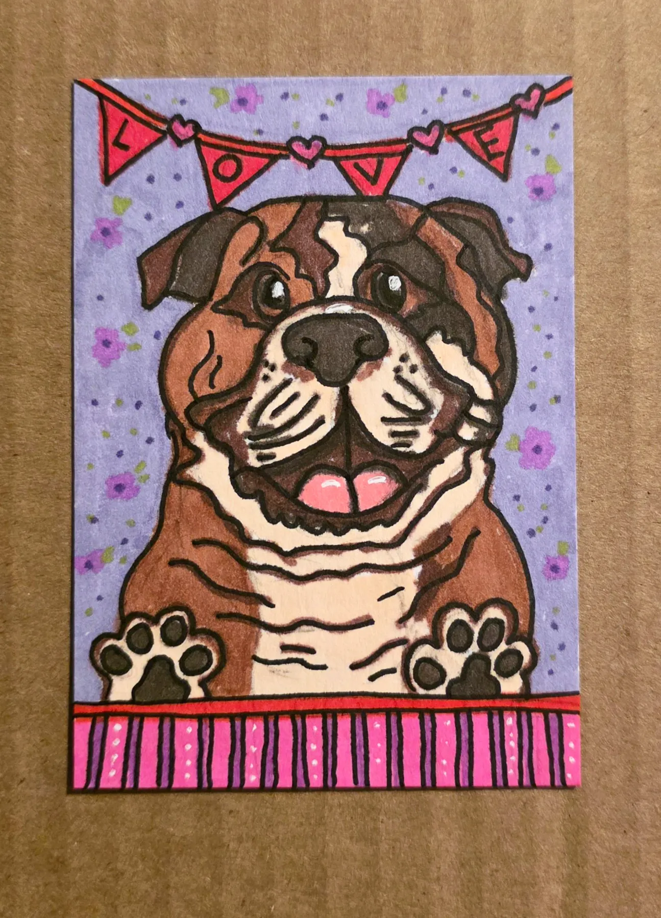 Sweetheart Bulldog ACEO Original Acrylic Painting by Melissa Lehmann aceo art card